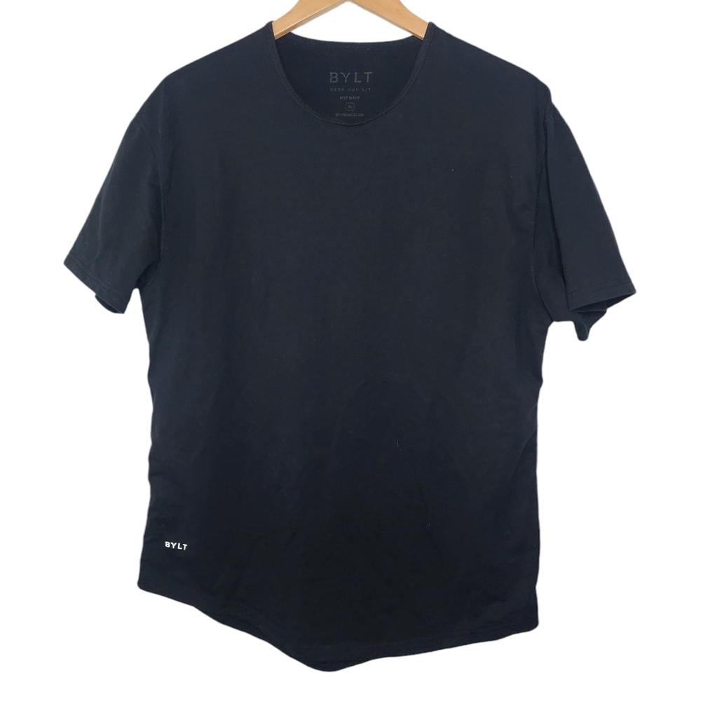 BYLT Mens XL Black Drop Cut Short Sleeve Crewneck Athletic T Shirt‎